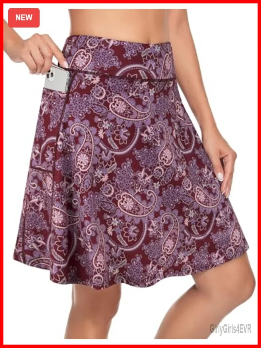 Women's Active Skort with 4 Pockets, High Rise, Knee-Length, Sweat-Wicking,